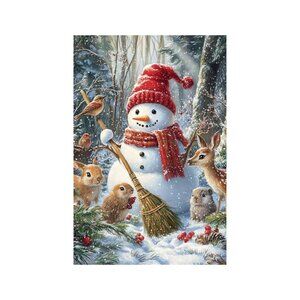 Snowman and Winter Animals Unframed Canvas Wall Art  24" X 36"